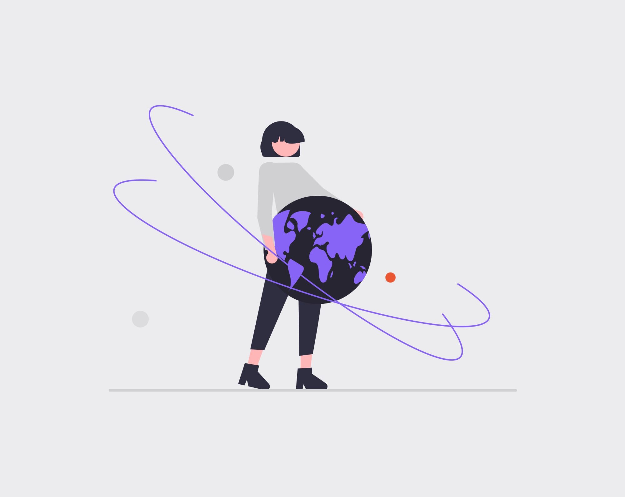 Illustration showing person with globe as part of brand identity for technology firm